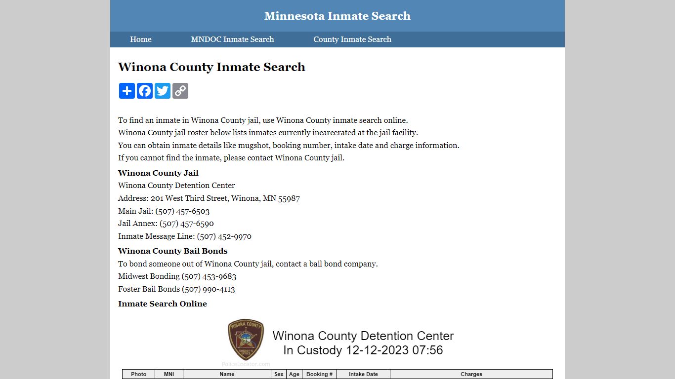 Winona County Inmate Search